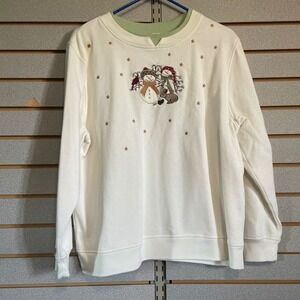 Shenanigans Womens Crewneck Sweatshirt Winter Snowman Embroidered‎ Stars L